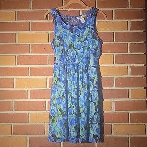 Pinky A-Line Women's Blue Green Mesh Net Overlay Dress, Size: S